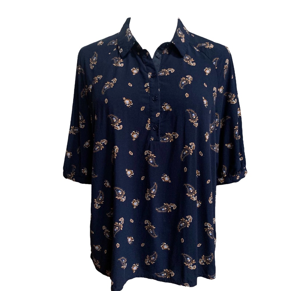Etam Navy Blue Button Down Boxed Shape Top